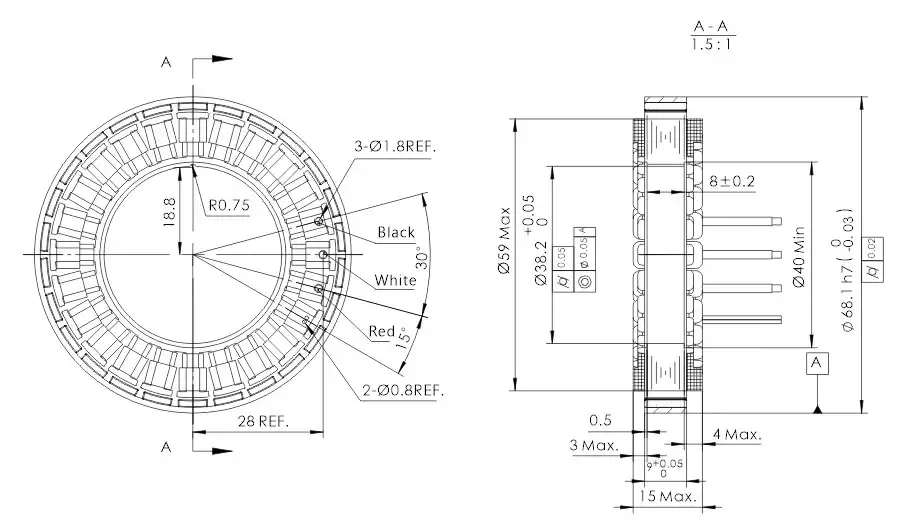 OD 68mm series Frameless Outrunner Motor drawing