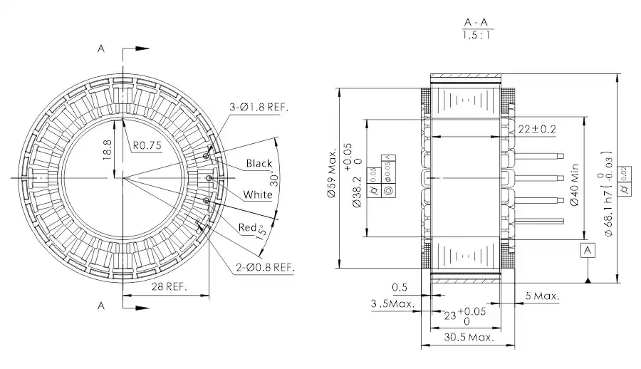 OD 68mm series Frameless Outrunner Motor drawing