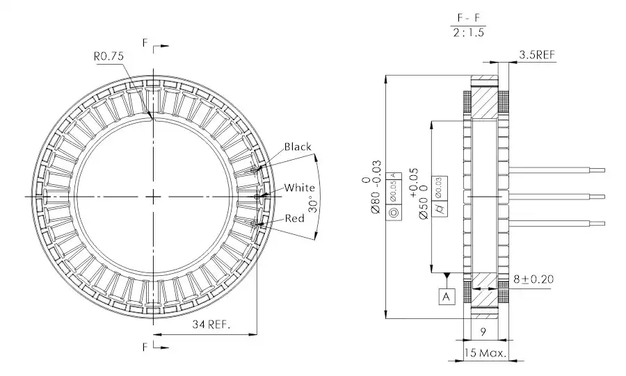 OD 80mm series Frameless Outrunner Motor drawing