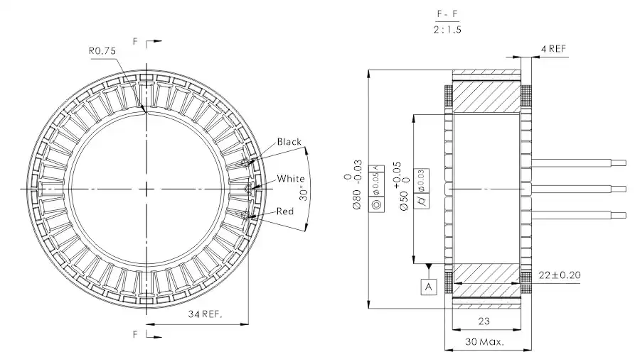 OD 80mm series Frameless Outrunner Motor drawing
