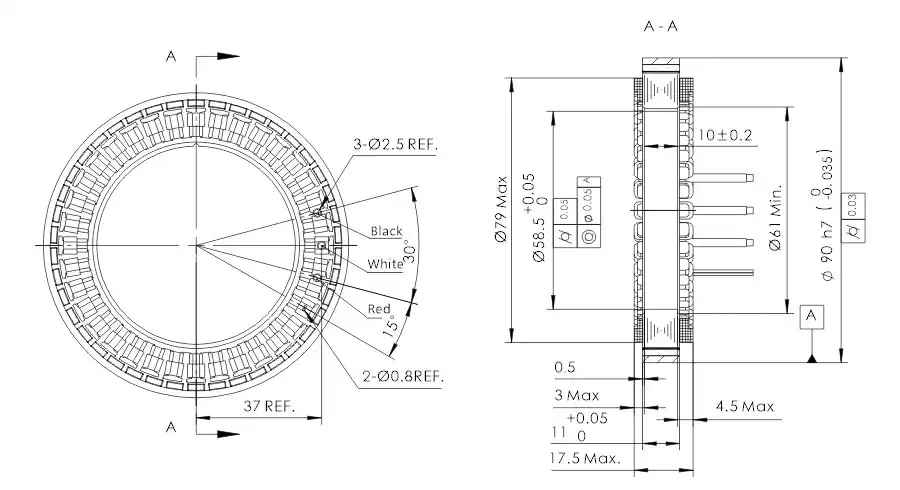 OD 90mm series Frameless Outrunner Motor drawing