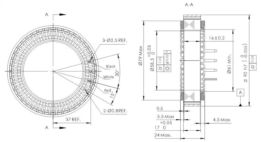 OD 90mm series Frameless Outrunner Motor drawing